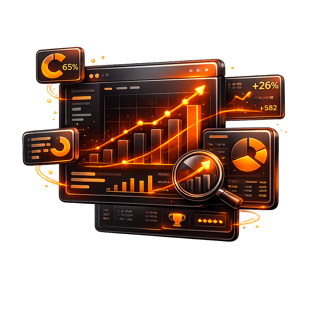 Executive business-intelligence dashboard with KPI tiles and trend charts
